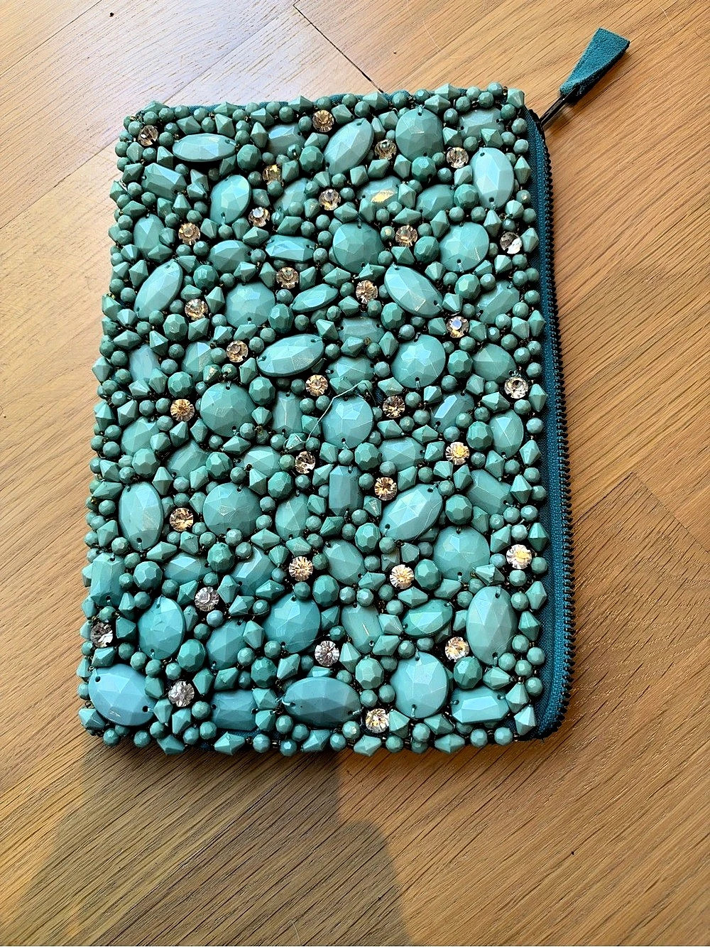 Beaded Cosmetic Pouch in turquoise